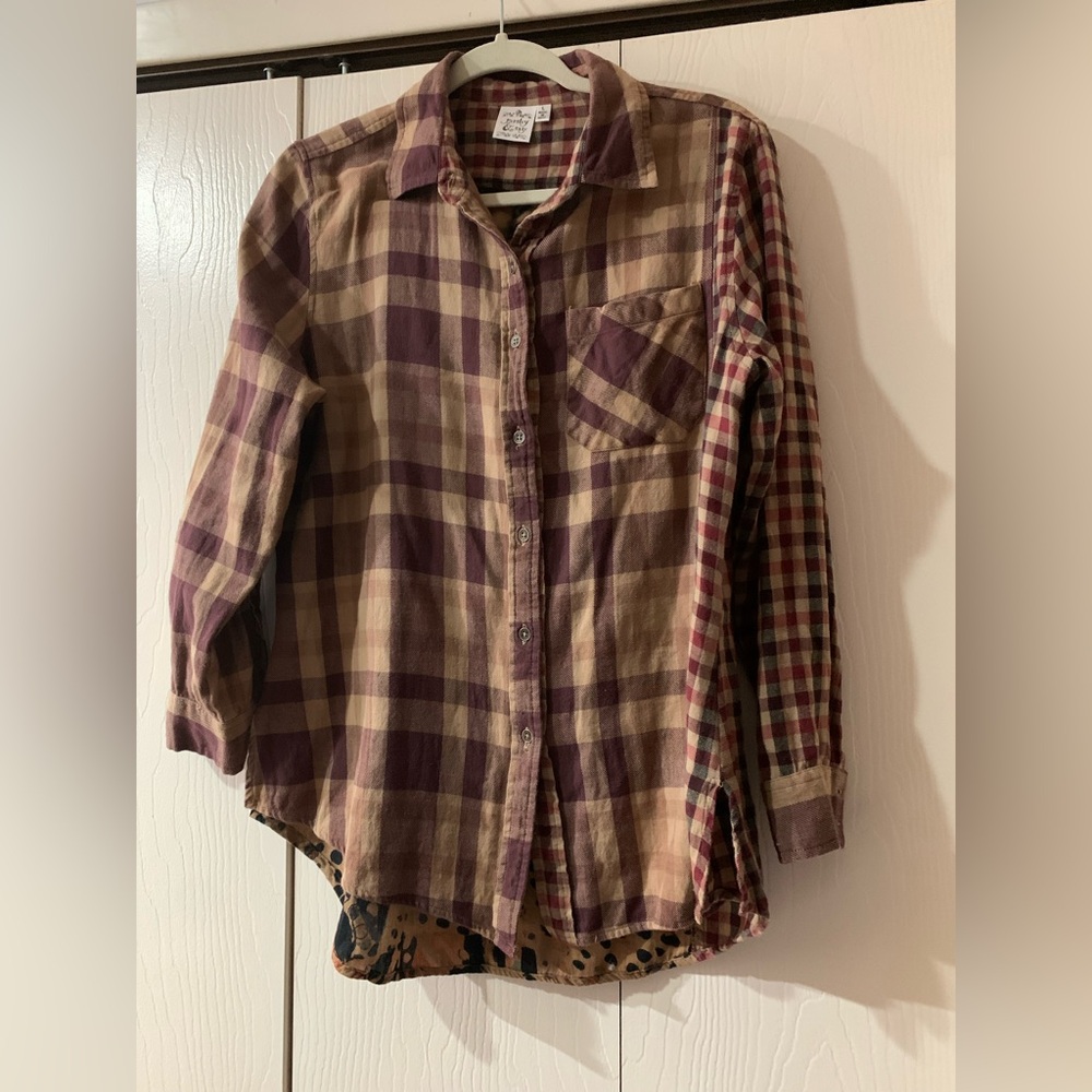 Plaid women’s  Shirt in Purple and Tan